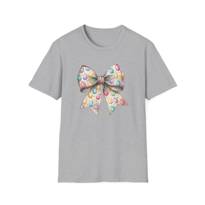 Pastel Easter Bow Shirt, Cute Spring Graphic Tee, Easter Egg Ribbon T-Shirt, Coquette Easter Outfit, Soft Aesthetic Bunny Season Tee, Women’s Spring Gift