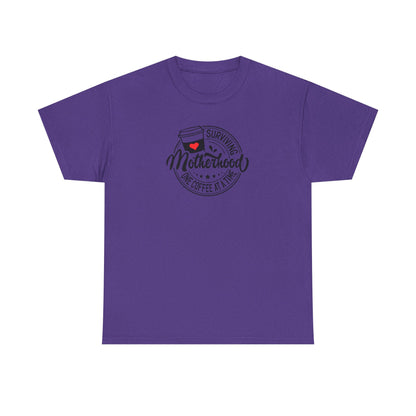 Motherhood & Coffee T-Shirt - "Surviving Motherhood One Coffee At A Time"