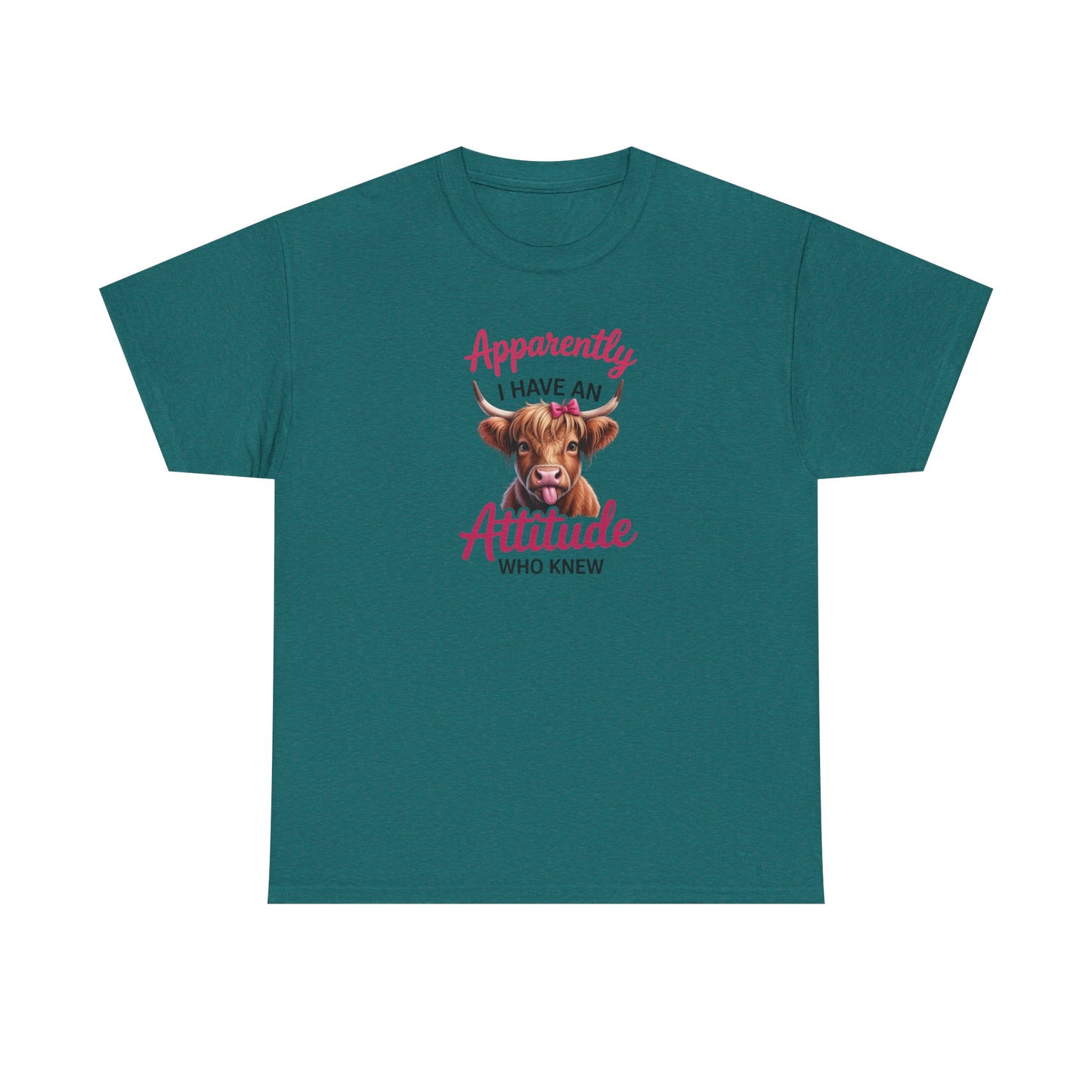 Funny Cow Shirt – “Apparently I Have An Attitude Who Knew” – Cute Highland Cow Tee – Sassy Cowgirl Graphic Shirt