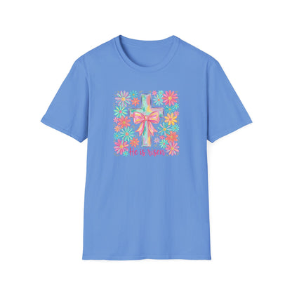 He Is Risen Easter Shirt – Christian Floral Cross Tee, Religious Easter Shirt for Women, Faith Based Spring Christian T-Shirt