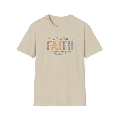 Faith Floral T-Shirt — "I will walk by FAITH" Inspirational Christian Tee