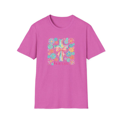 He Is Risen Easter Shirt – Christian Floral Cross Tee, Religious Easter Shirt for Women, Faith Based Spring Christian T-Shirt