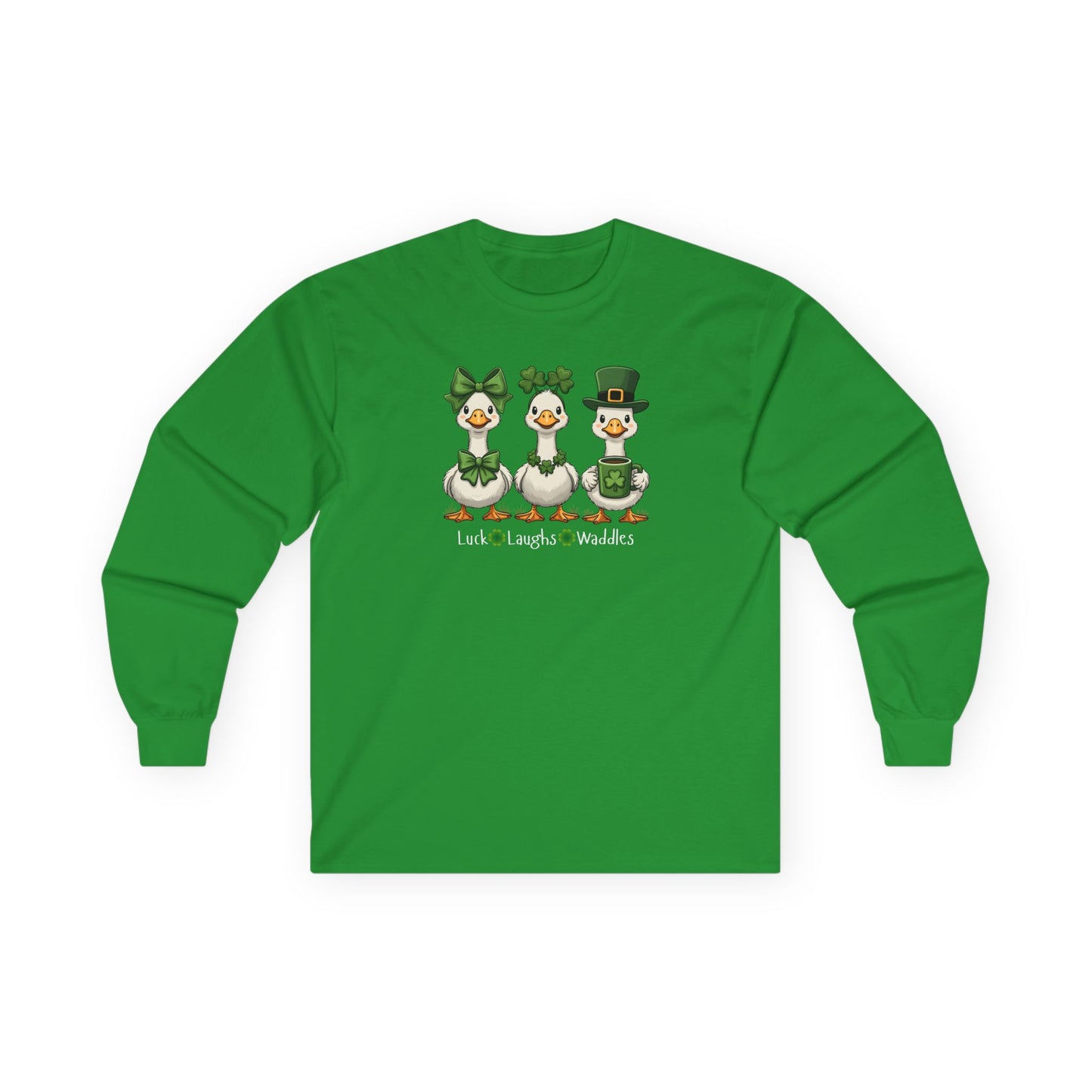 St. Patrick's Day Duck Trio Long Sleeve Tee — "Luck Laughs & Waddles"