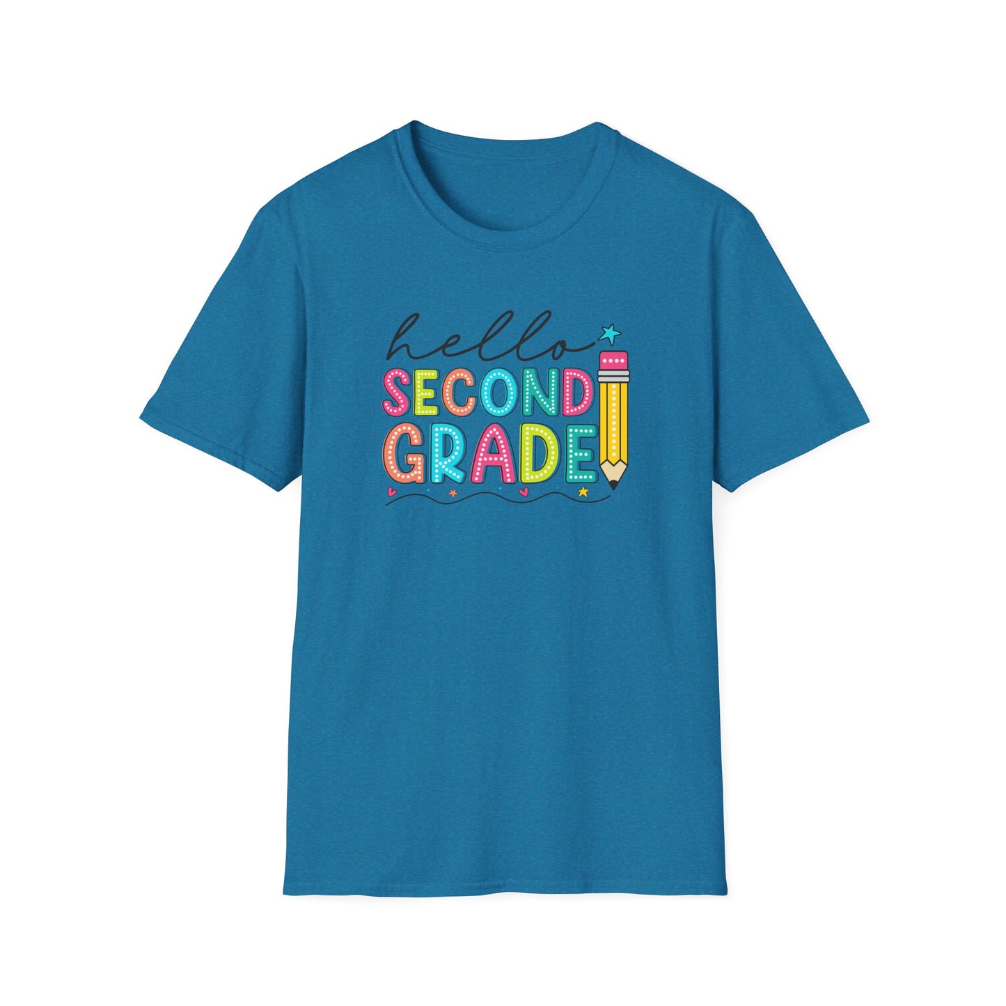 Hello Second Grade Pencil T-Shirt — Colorful Back-to-School Cute School Spirit Tee
