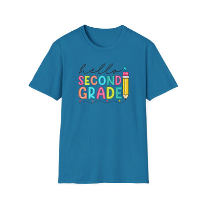 Hello Second Grade Pencil T-Shirt — Colorful Back-to-School Cute School Spirit Tee