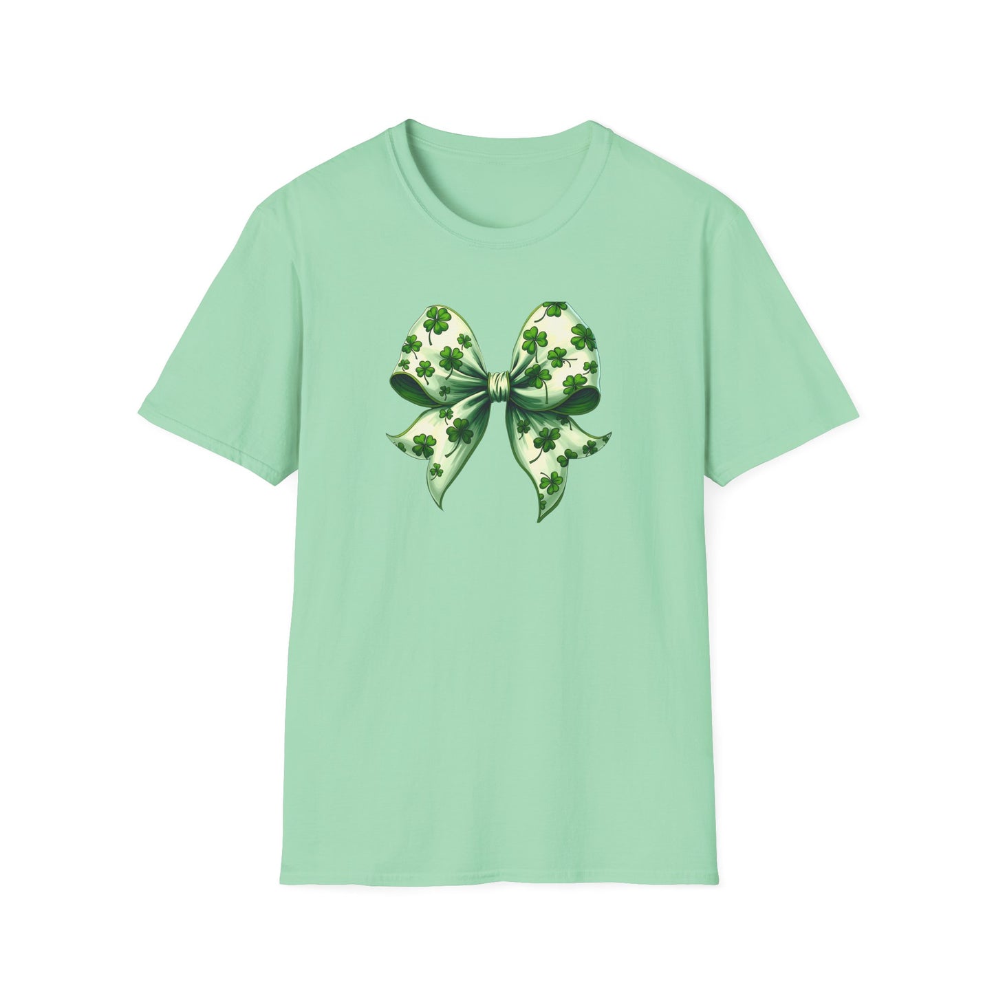 St. Patrick's Shamrock Bow T-Shirt — Green Clover Ribbon Tee