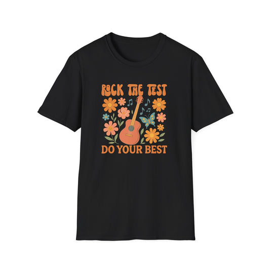 Rock the Test Guitar T‑Shirt — Do Your Best Retro Floral Tee - State Testing Teacher Tee