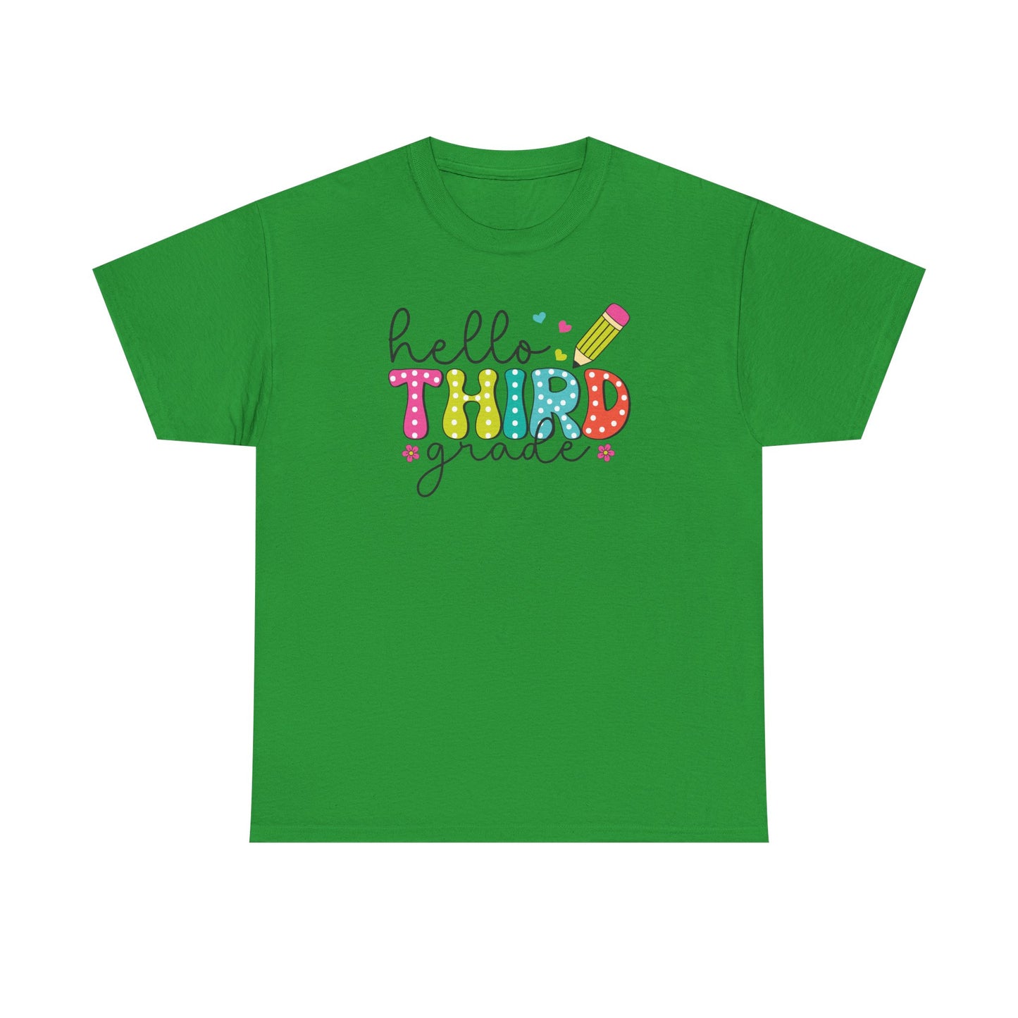 Hello Third Grade T-Shirt - Cute Back-to-School Tee with Colorful Pencil Design - Teacher Team Tee