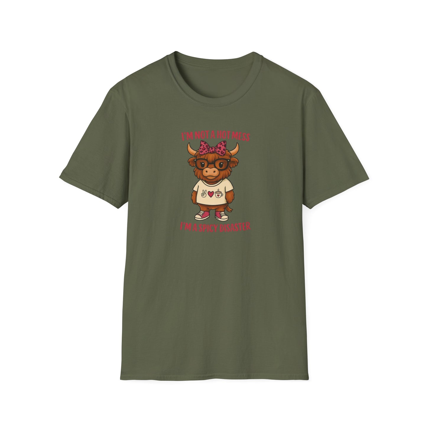 Spicy Disaster Highland Cow Tee – Funny Graphic Shirt for Sassy Souls