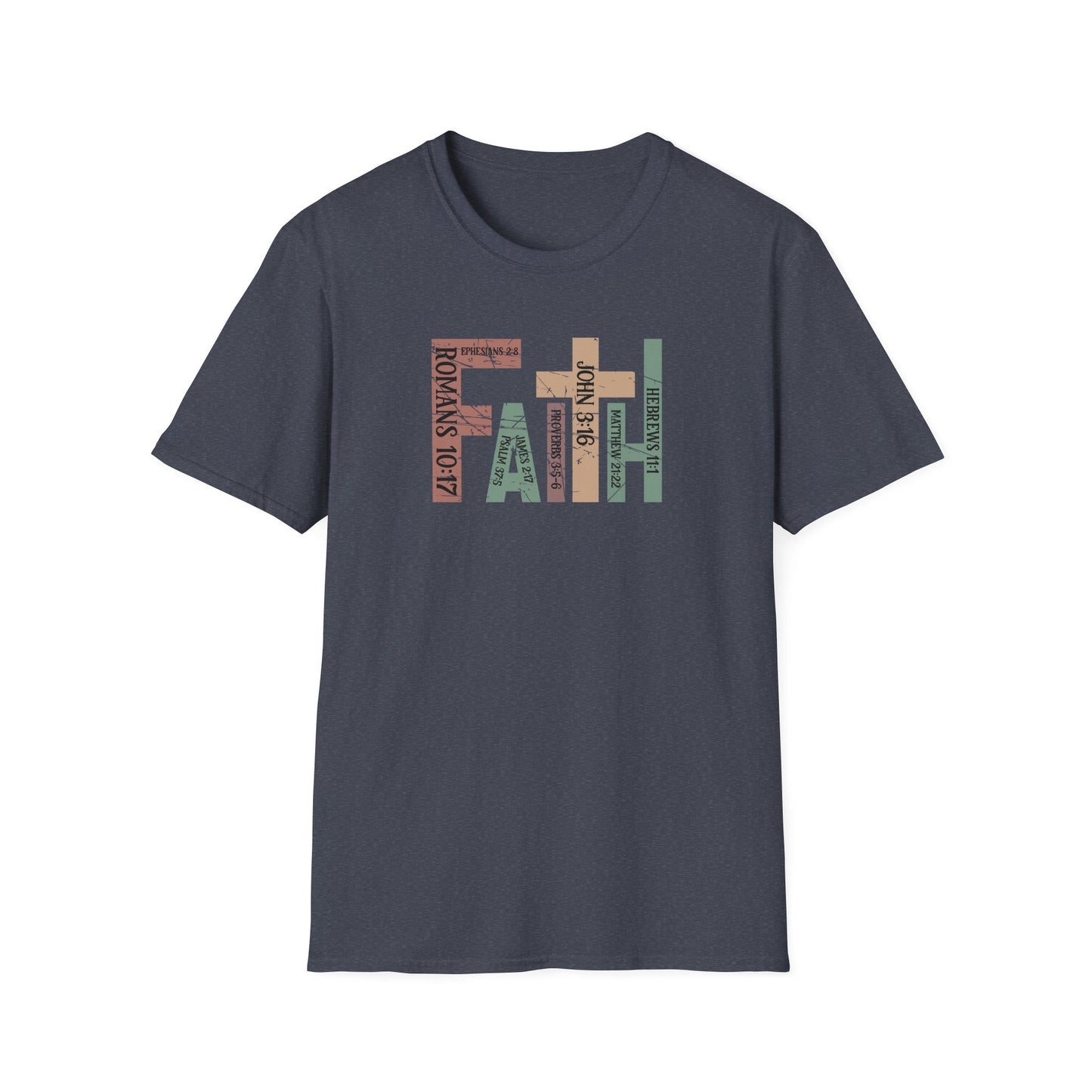 Faith Graphic T-Shirt — "Faith" with Cross & Bible Verse (Romans 10:17 / John 3:16)