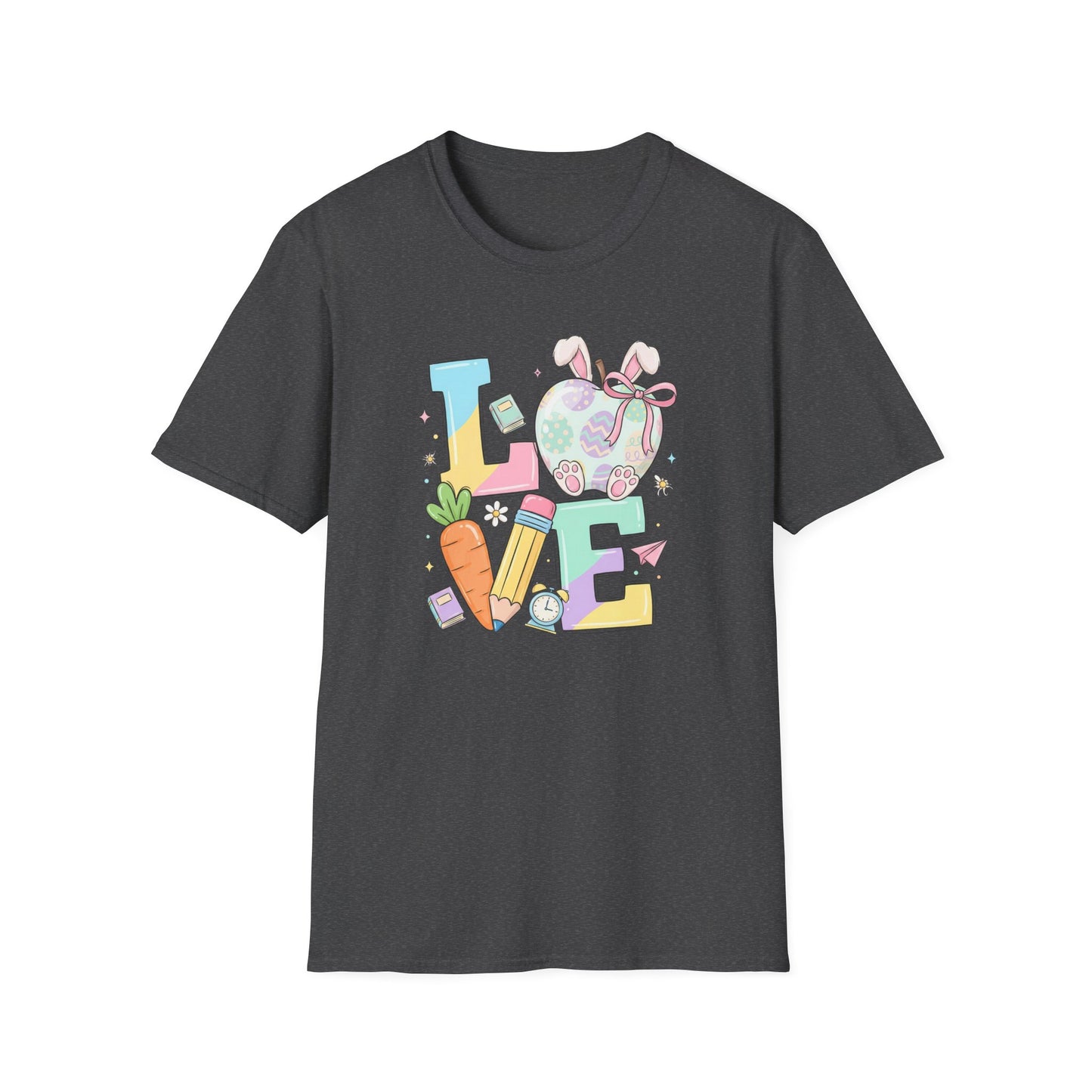 LOVE Easter Bunny Teacher Shirt, Cute Pastel Easter School Tee, Spring Teacher Graphic T-Shirt, Bunny Egg Classroom Shirt, Easter Teacher Gift
