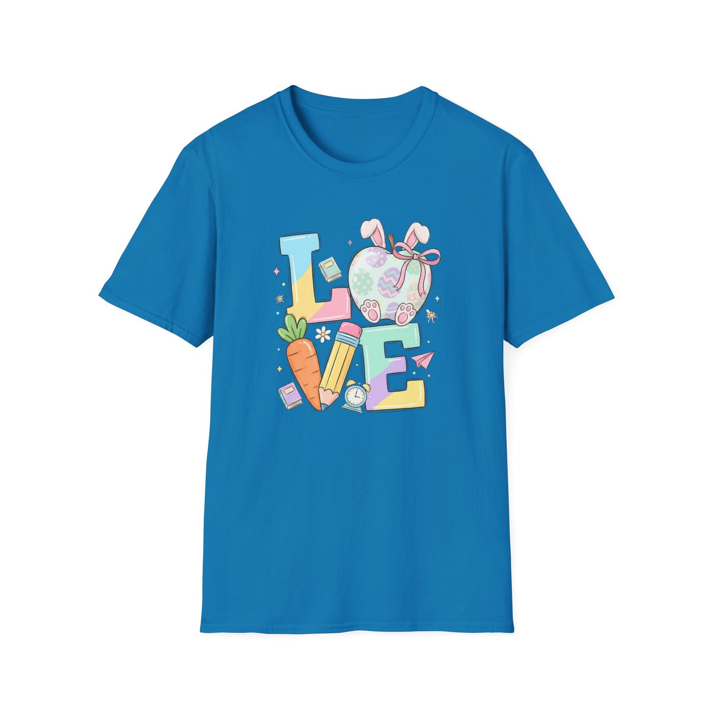 LOVE Easter Bunny Teacher Shirt, Cute Pastel Easter School Tee, Spring Teacher Graphic T-Shirt, Bunny Egg Classroom Shirt, Easter Teacher Gift