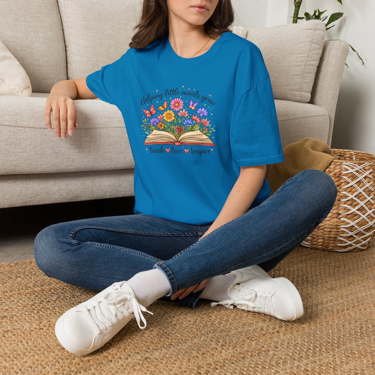 Helping Little Minds Grow Teacher Shirt | Teach Love Inspire Floral Book Tee