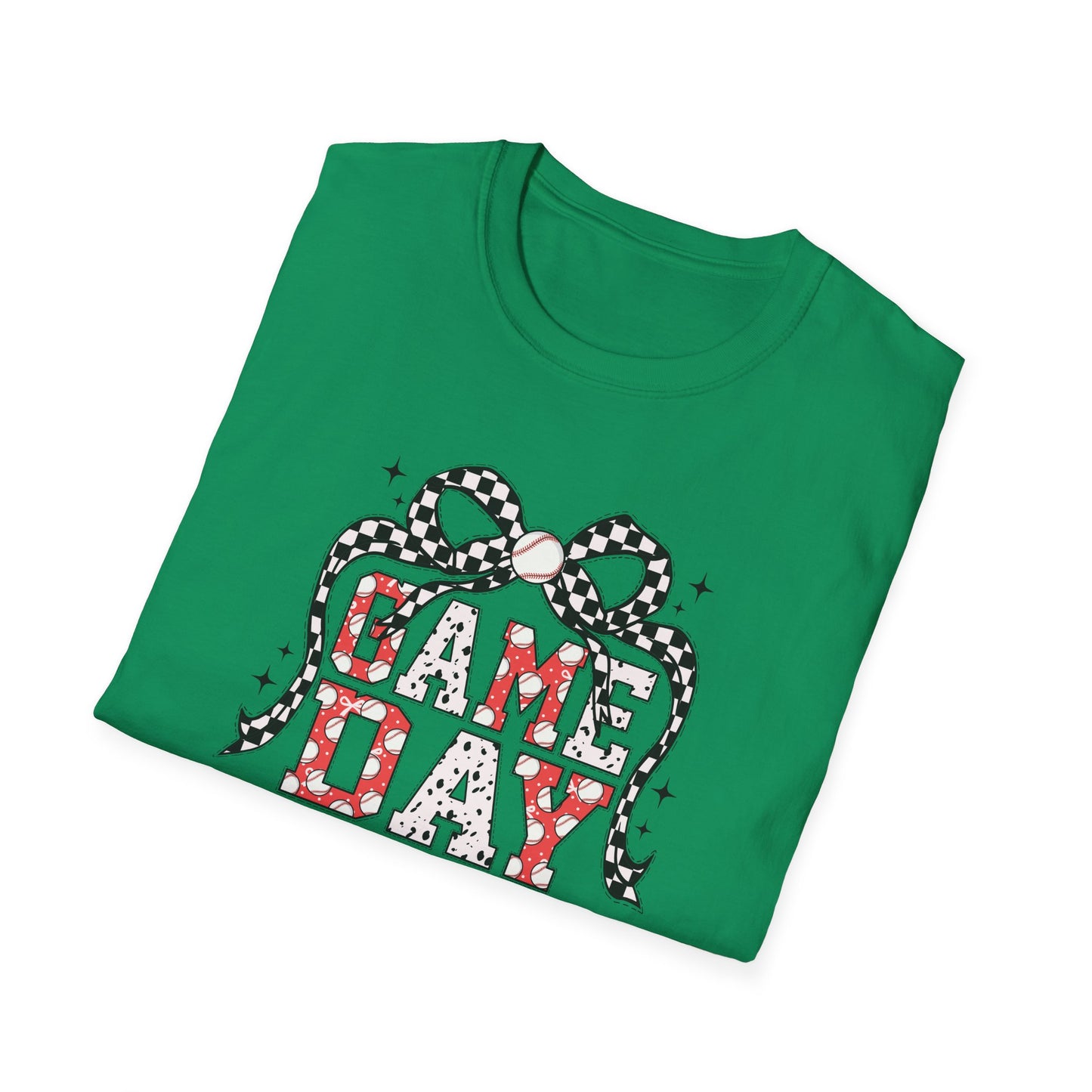 Game Day Baseball Mom Shirt, Girly Bow Baseball Tee, Cute Sports Mom Graphic T Shirt, Coquette Game Day Outfit, Trendy Baseball Season Shirt, Softstyle Unisex Tee