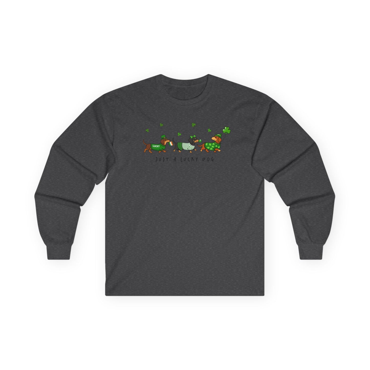 Long Sleeve Tee — 'Just a Lanky Dog' Dachshund St. Patrick's Day Graphic