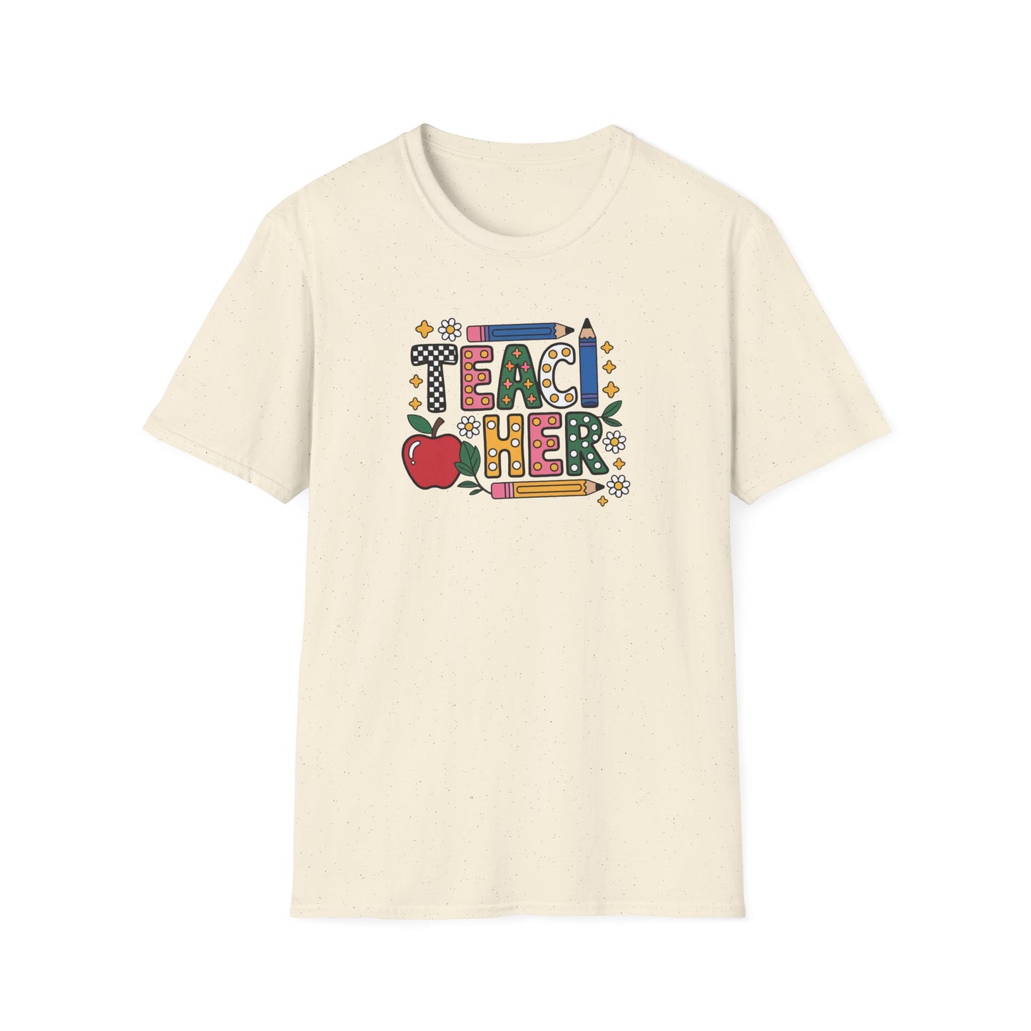 Teacher Graphic T-Shirt — Colorful Apple & Pencil Back-to-School Tee