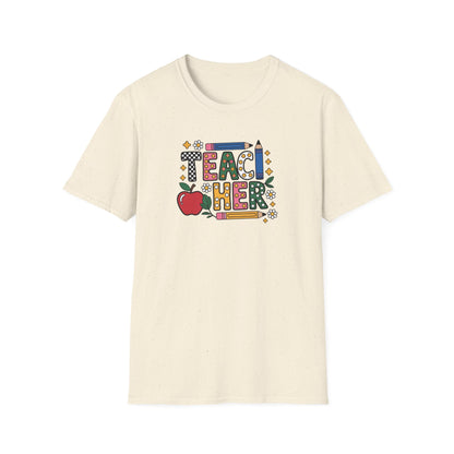 Teacher Graphic T-Shirt — Colorful Apple & Pencil Back-to-School Tee