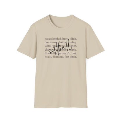 Softball Terms Shirt – Fast Pitch Softball Graphic Tee, Softball Words Typography Shirt, Game Day Softball Fan Apparel, Softball Lover Gift