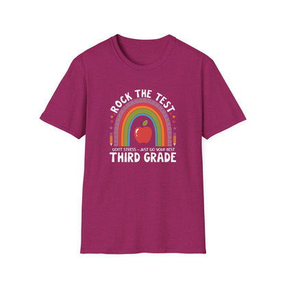 3rd Grade State Testing Teacher Shirt – “Rock The Test - Third Grade” Graphic Tee, Cute Educator T-Shirt, Funny Classroom Apparel