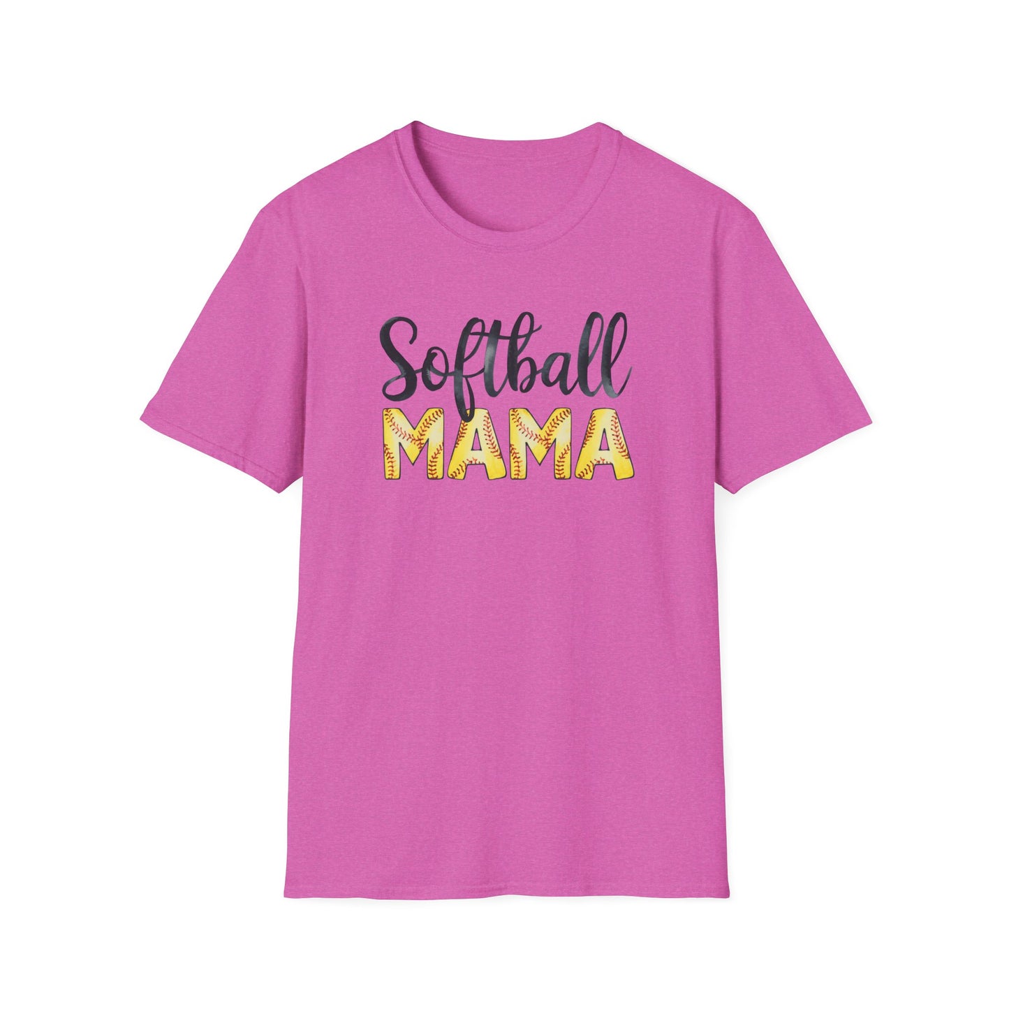 Softball Mama Shirt – Cute Script Softball Mom Graphic Tee, Yellow Softball Lettering Sports Shirt, Game Day Mom Apparel