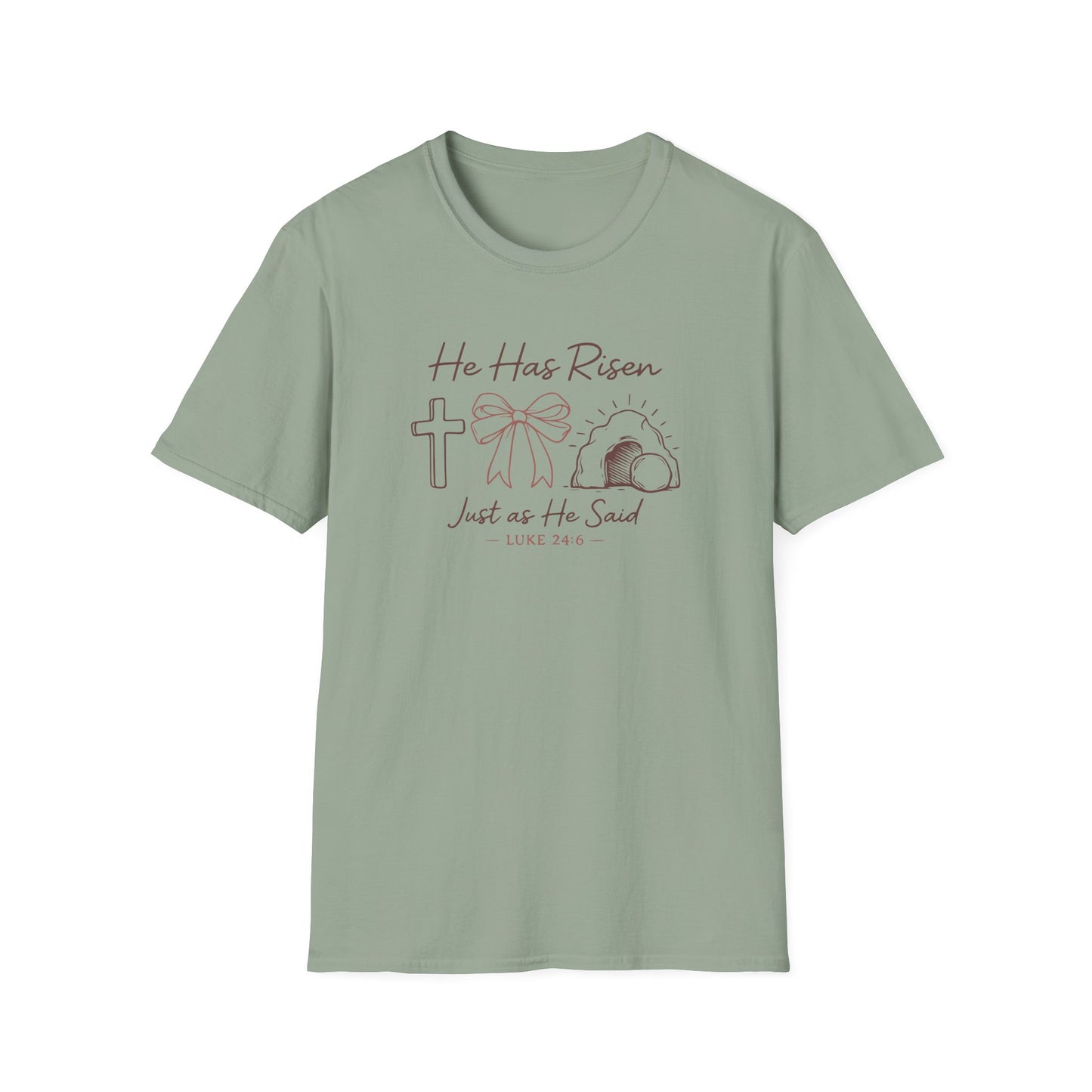 Easter T-Shirt — "He Has Risen" Luke 24:6 Religious Christian Tee
