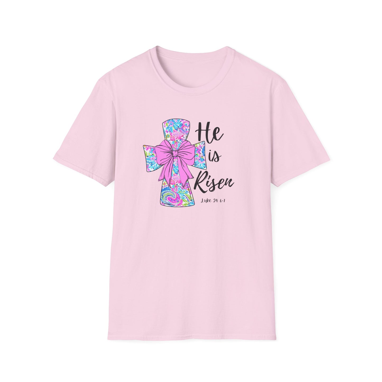 Floral Cross Easter Shirt, He Is Risen T-Shirt, Christian Easter Tee, Faith Shirt, Religious Spring Shirt, Cute Bow Cross Shirt