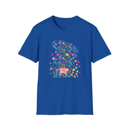 Floral Easter Bunny T-Shirt – Cute Spring Flower Bunny Graphic Tee, Pastel Botanical Easter Shirt, Colorful Rabbit Silhouette Tee for Women