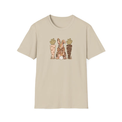 Leopard Bunny & Carrot Easter Tee – Cute Spring Graphic T-Shirt, Trendy Pastel Bunny Shirt, Easter Outfit Women
