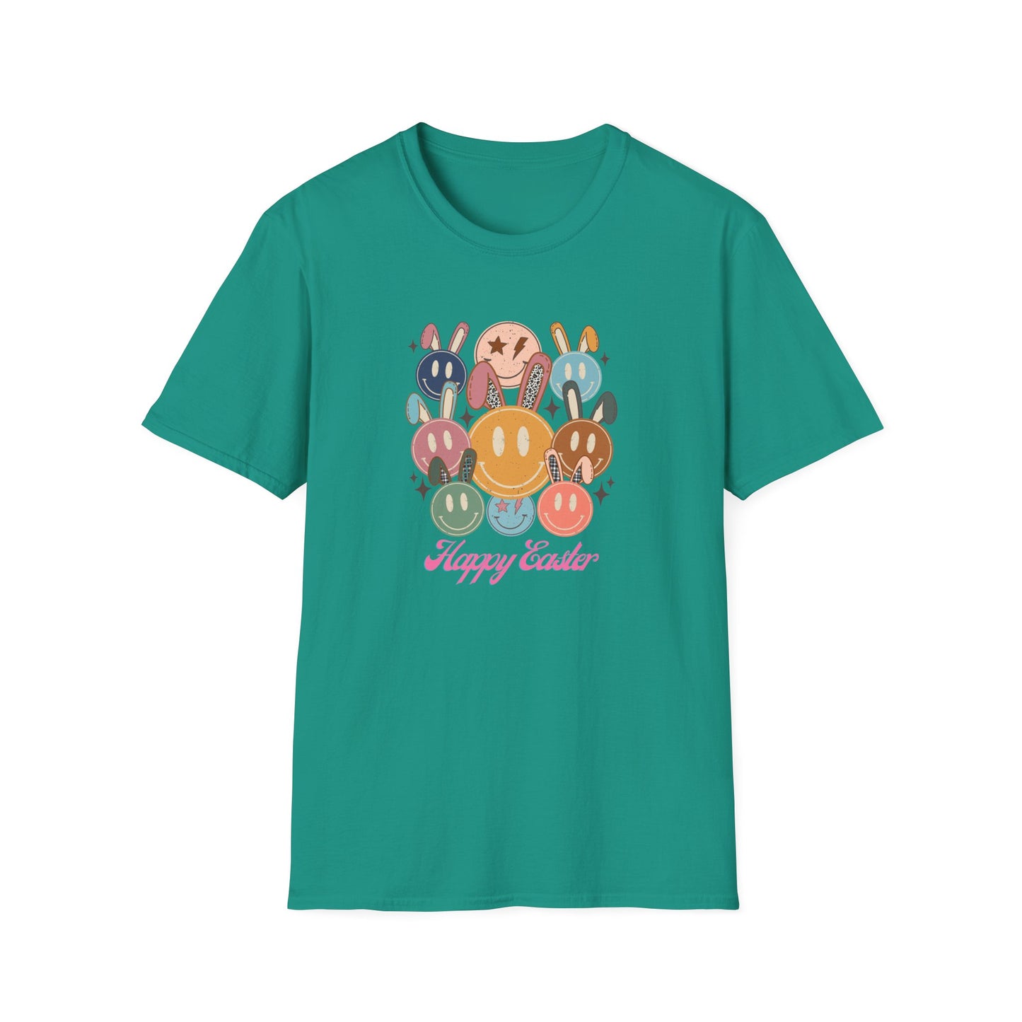 Happy Easter Smiley Face Shirt, Cute Bunny Smile Graphic Tee, Pastel Retro Easter Shirt Women, Spring Aesthetic Easter Outfit, Kawaii Bunny Graphic T-Shirt