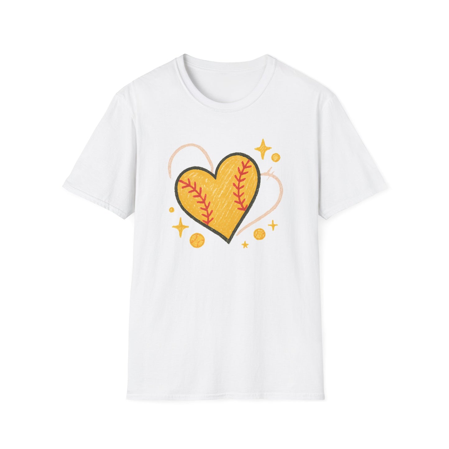 Softball Heart Shirt – Cute Softball Love Graphic Tee, Yellow Softball Heart Design, Softball Mom Gift, Fast Pitch Softball Apparel