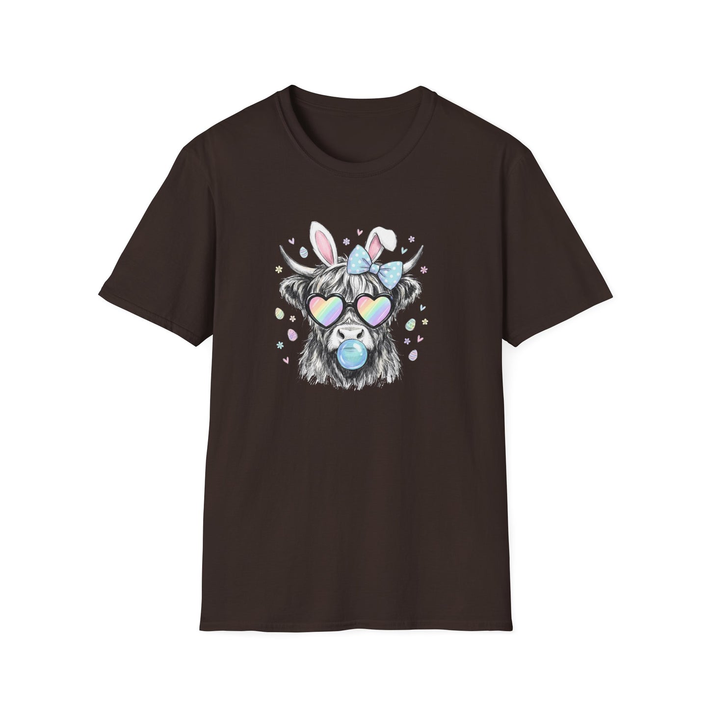 Cute Cow Tee — Heart Sunglasses, Bunny Ears & Bubblegum Graphic T-Shirt