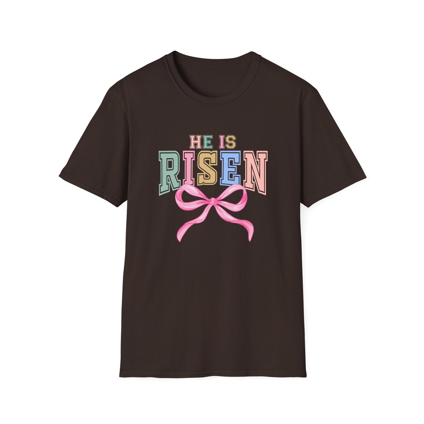 He Is Risen Easter Shirt, Christian Easter Bow Tee, Faith Based Easter Shirt Women, Religious Easter Outfit, Coquette Pastel Christian Graphic T-Shirt