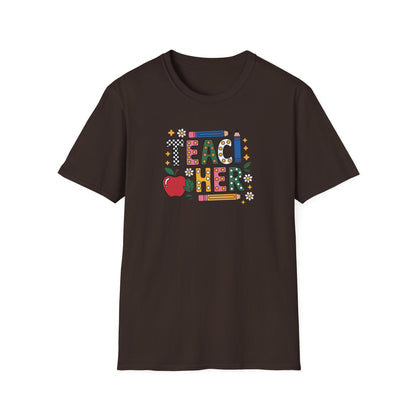 Teacher Graphic T-Shirt — Colorful Apple & Pencil Back-to-School Tee