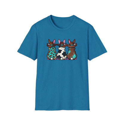 Western Easter Bunny T-Shirt – Cowgirl Bunny Graphic Tee, Rustic Cow Print & Leopard Bunny Shirt, Country Easter Shirt, Farmhouse Spring Tee