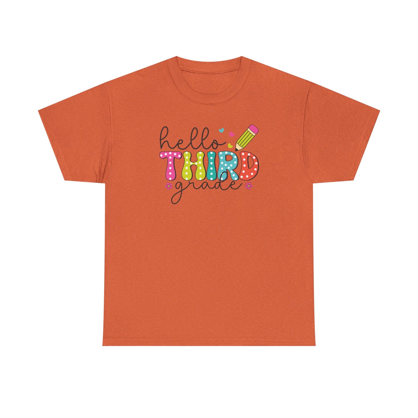 Hello Third Grade T-Shirt - Cute Back-to-School Tee with Colorful Pencil Design - Teacher Team Tee
