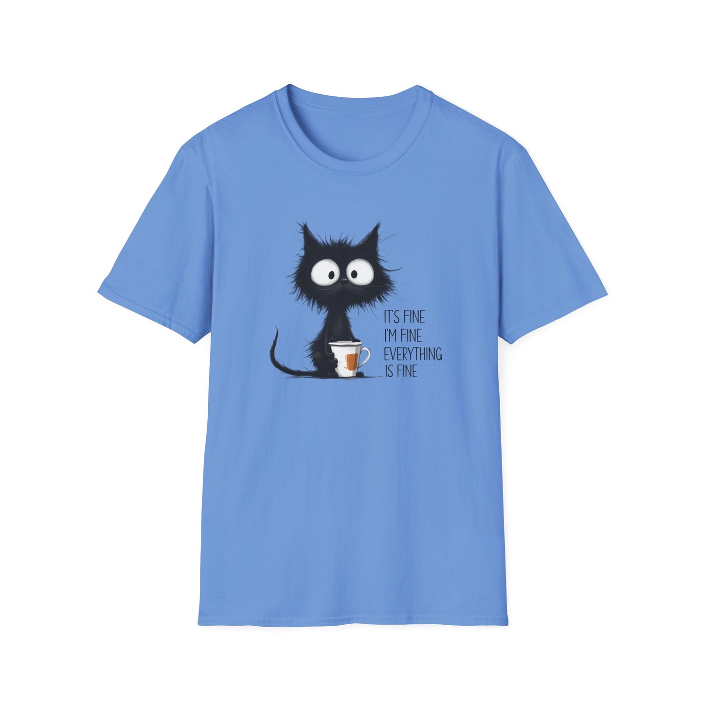 It’s Fine I’m Fine Everything Is Fine Cat Shirt – Funny Black Cat Coffee T-Shirt, Anxious Cat Graphic Tee, Relatable Humor Gift