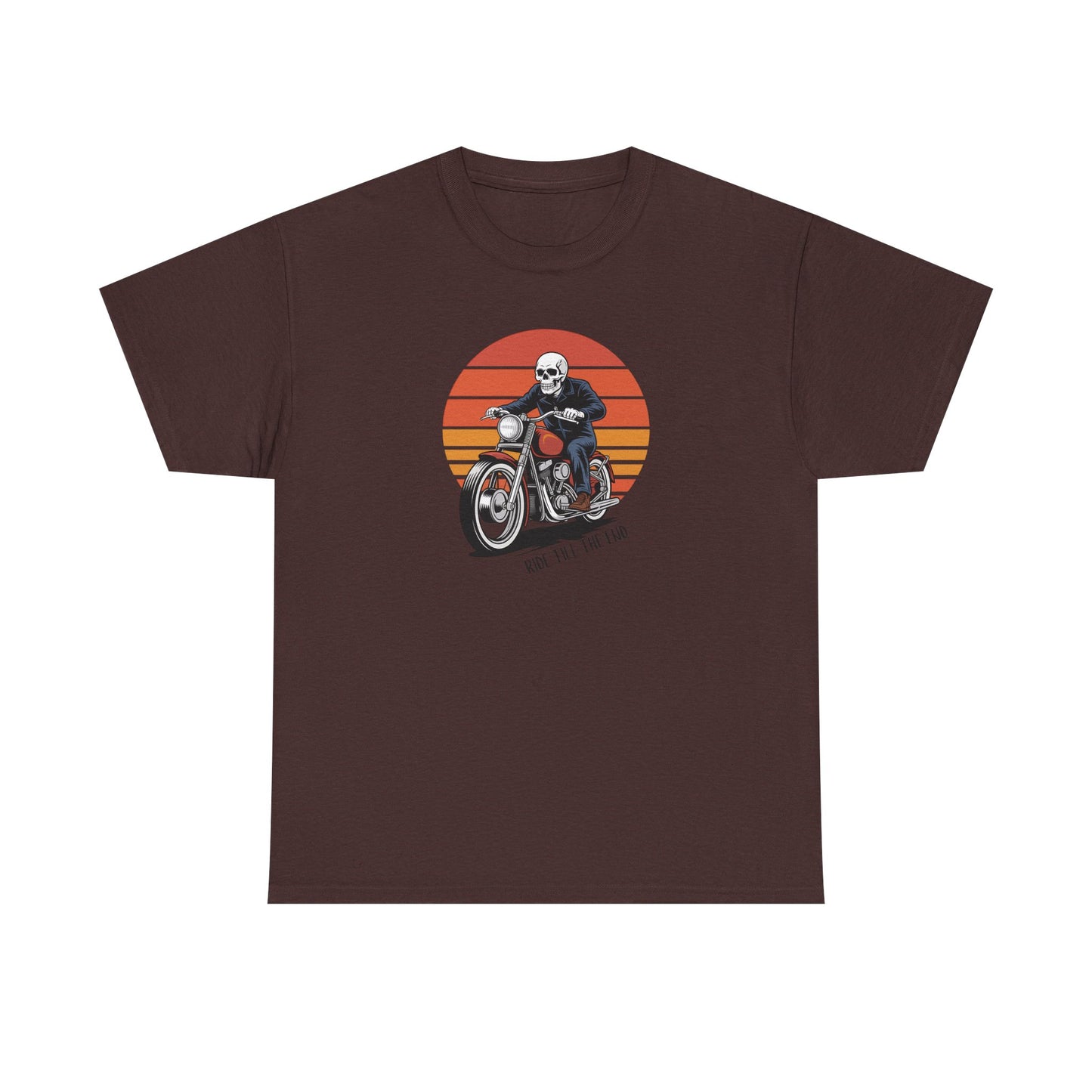 Motorcycle Rider Tee — Retro Sunset Biker Graphic "Ride Fast, Live Free" - Skeleton Biker T-Shirt