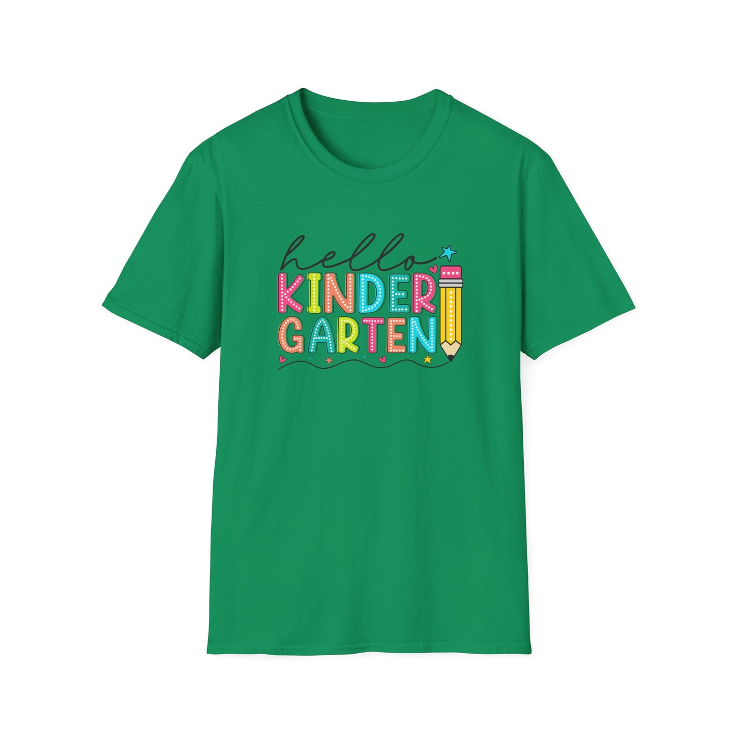 Hello Kindergarten Pencil T-Shirt — Colorful Back-to-School Cute School Spirit Tee
