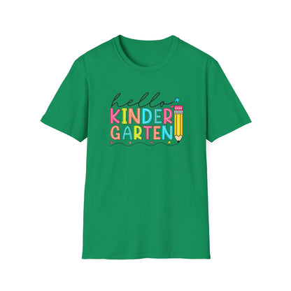 Hello Kindergarten Pencil T-Shirt — Colorful Back-to-School Cute School Spirit Tee