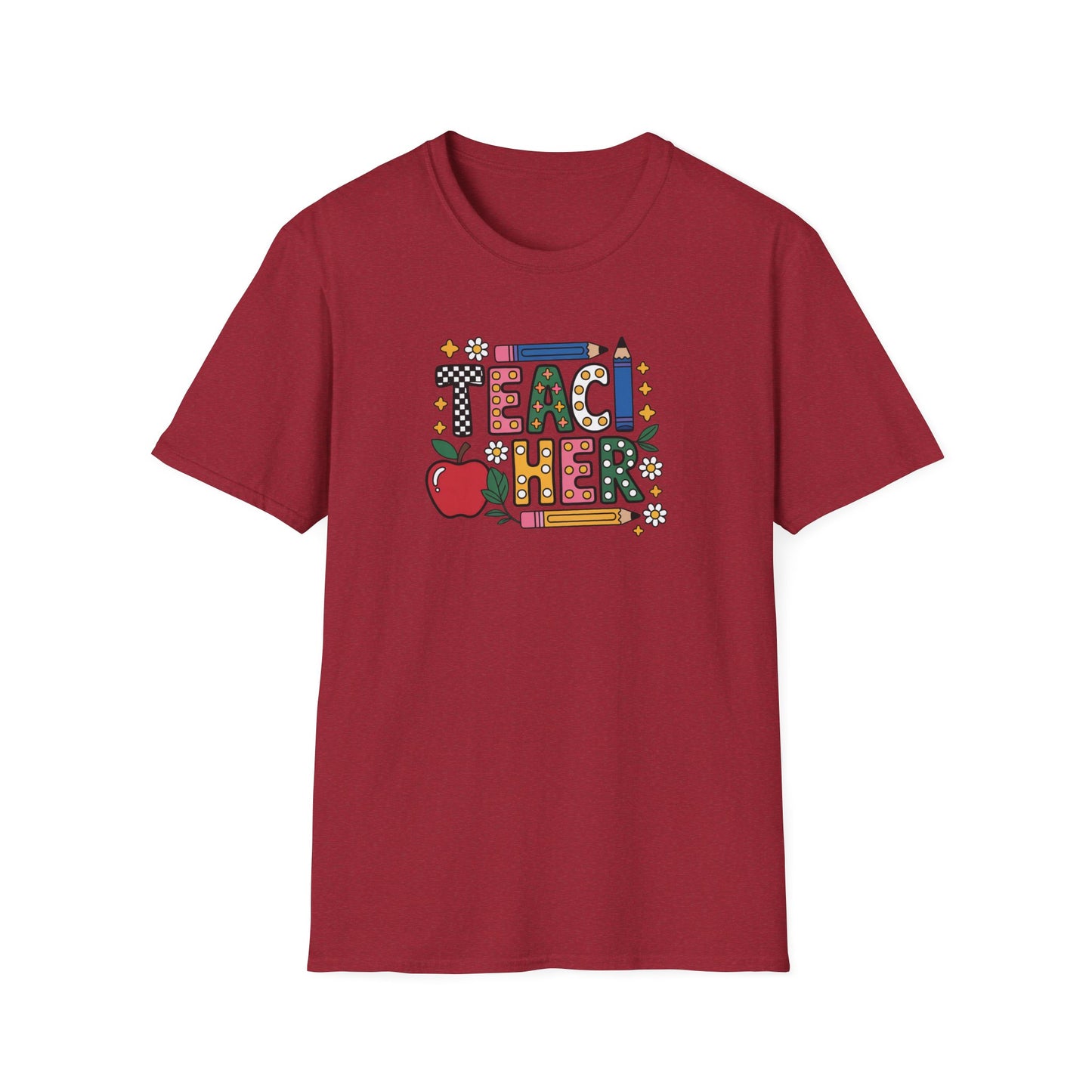 Teacher Graphic T-Shirt — Colorful Apple & Pencil Back-to-School Tee