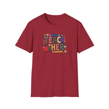 Teacher Graphic T-Shirt — Colorful Apple & Pencil Back-to-School Tee