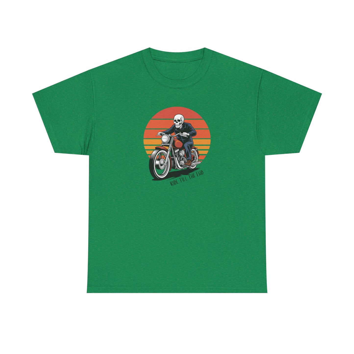 Motorcycle Rider Tee — Retro Sunset Biker Graphic "Ride Fast, Live Free" - Skeleton Biker T-Shirt