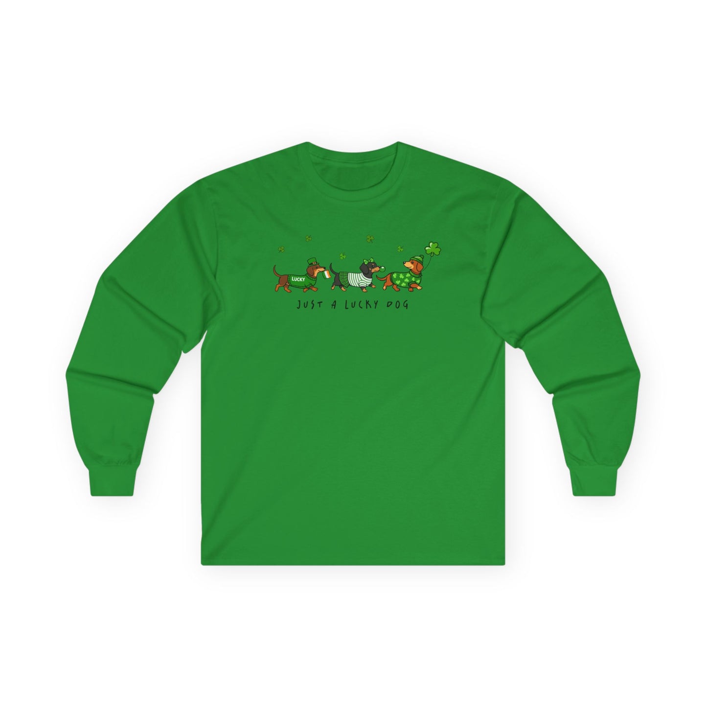 Long Sleeve Tee — 'Just a Lanky Dog' Dachshund St. Patrick's Day Graphic