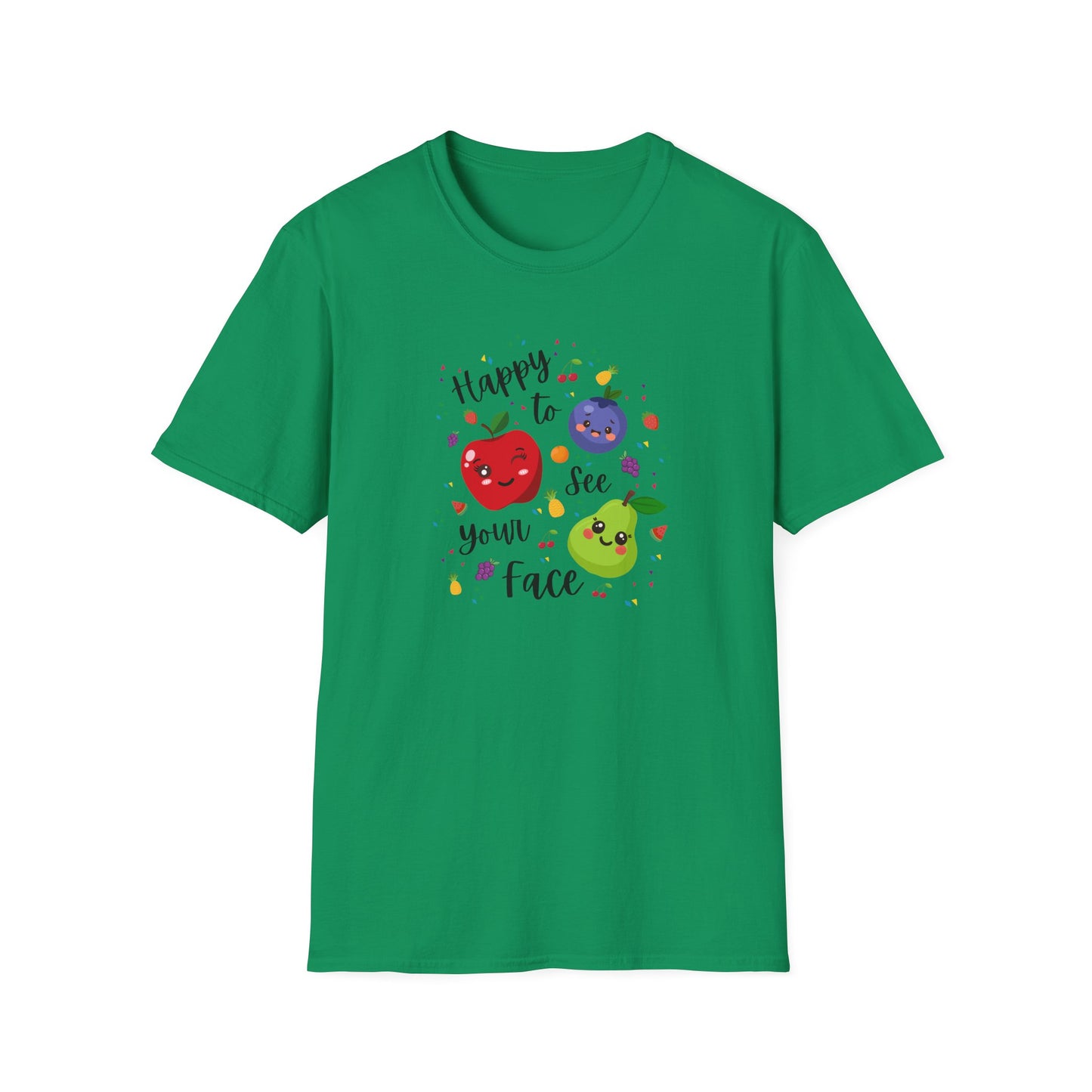 Cute Kawaii Fruit Shirt – Smiling Apple Pear Blueberry Tee – Fun Kids Summer T-Shirt – Colorful Cartoon Fruit Design