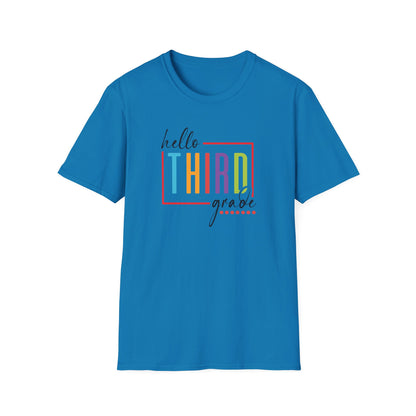 Hello Grade Teacher Shirts | Retro Back to School Graphic Tees | Preschool, Pre-K, Kindergarten, First, Second & Third Grade Teacher Shirt | Gildan 64000 Softstyle Tee