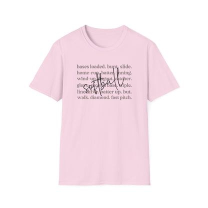 Softball Terms Shirt – Fast Pitch Softball Graphic Tee, Softball Words Typography Shirt, Game Day Softball Fan Apparel, Softball Lover Gift