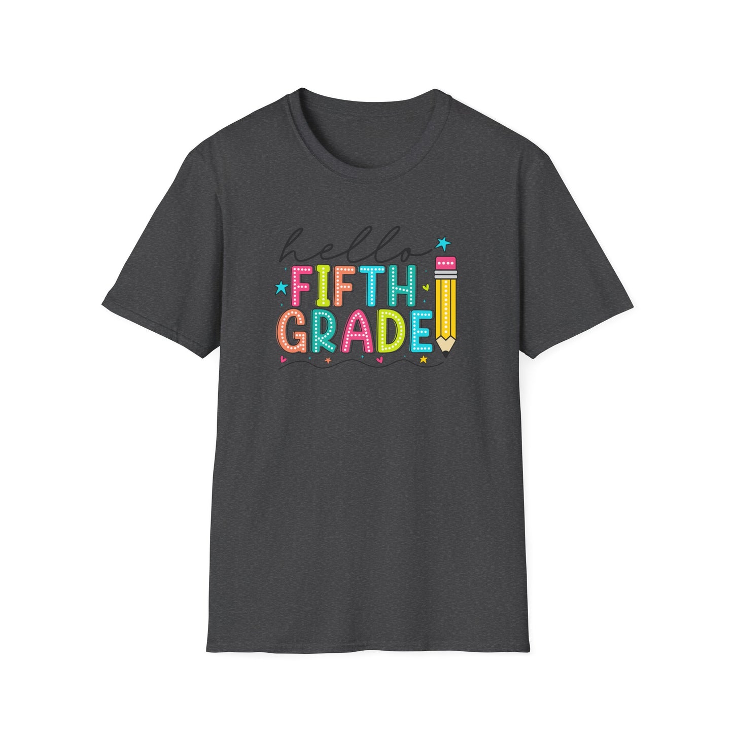 Hello Fifth Grade Pencil T-Shirt — Colorful Back-to-School Cute School Spirit Tee