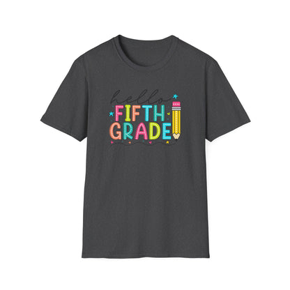 Hello Fifth Grade Pencil T-Shirt — Colorful Back-to-School Cute School Spirit Tee