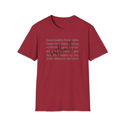 Softball Terms Shirt – Fast Pitch Softball Graphic Tee, Softball Words Typography Shirt, Game Day Softball Fan Apparel, Softball Lover Gift