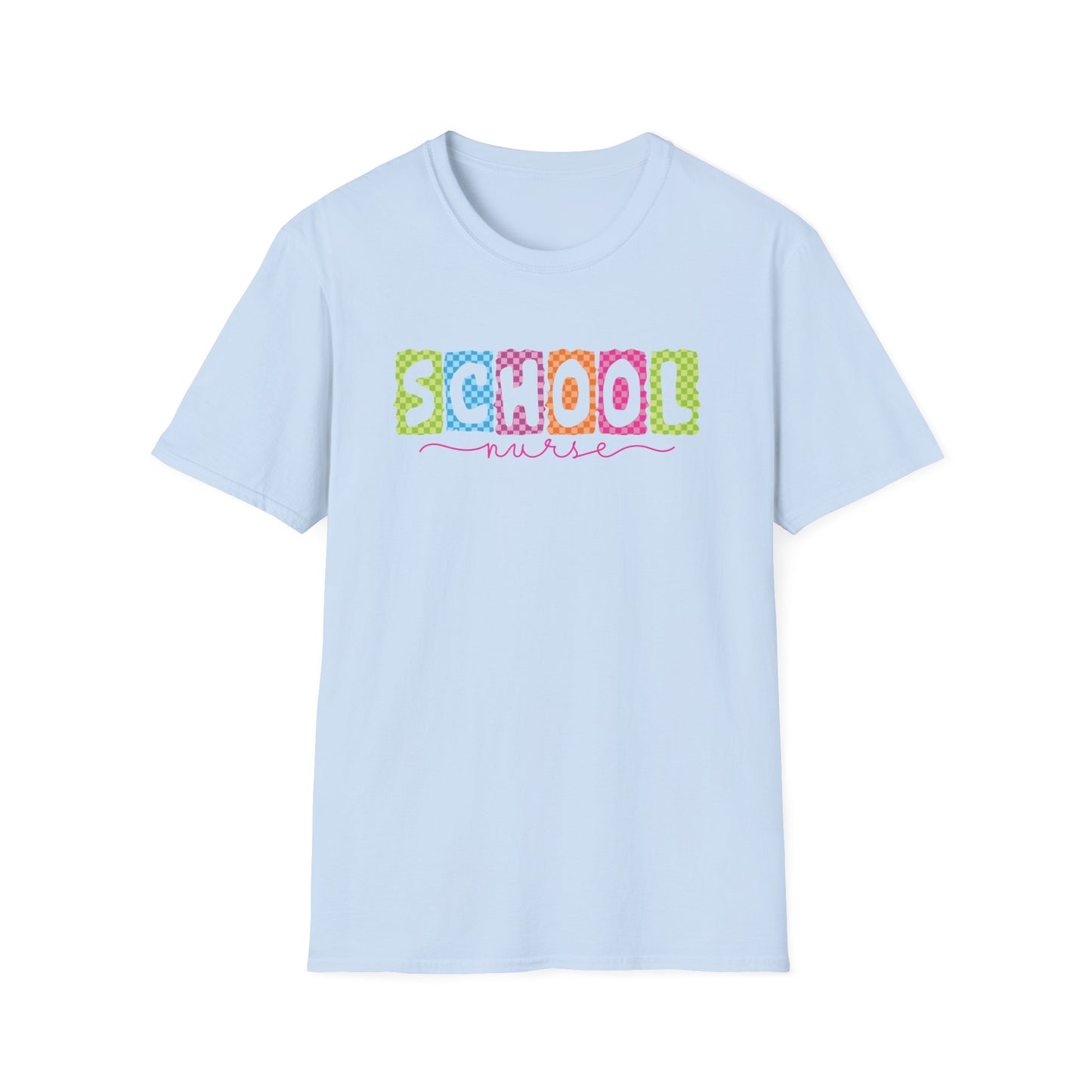 School Nurse T-Shirt — Colorful Block Letters Design